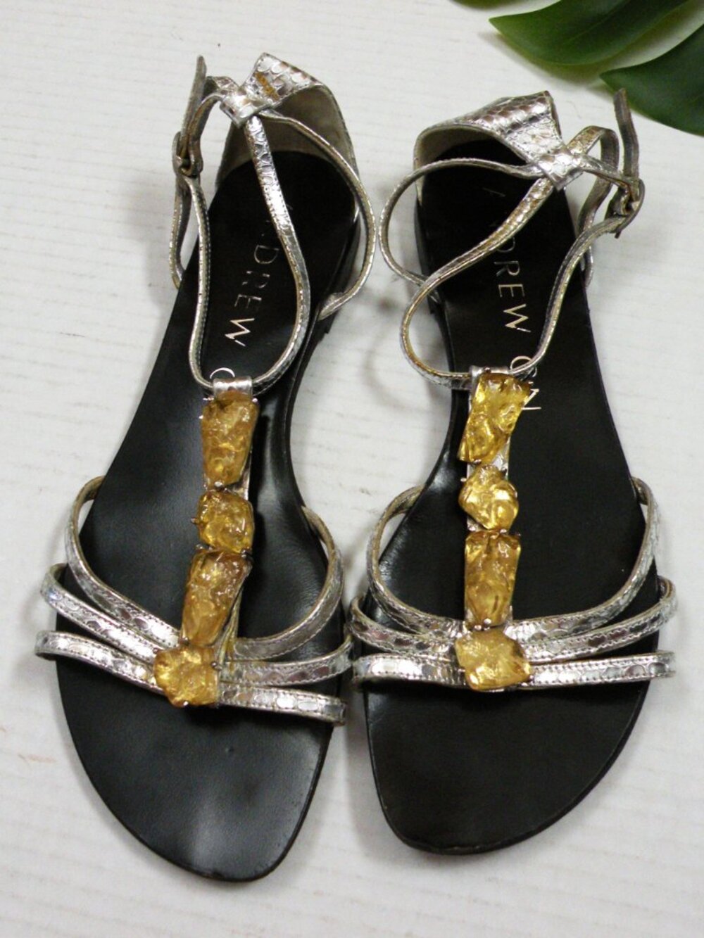 Andrew GN Silver Stone Jewel women's sandals Size 39.5 Made in Italy